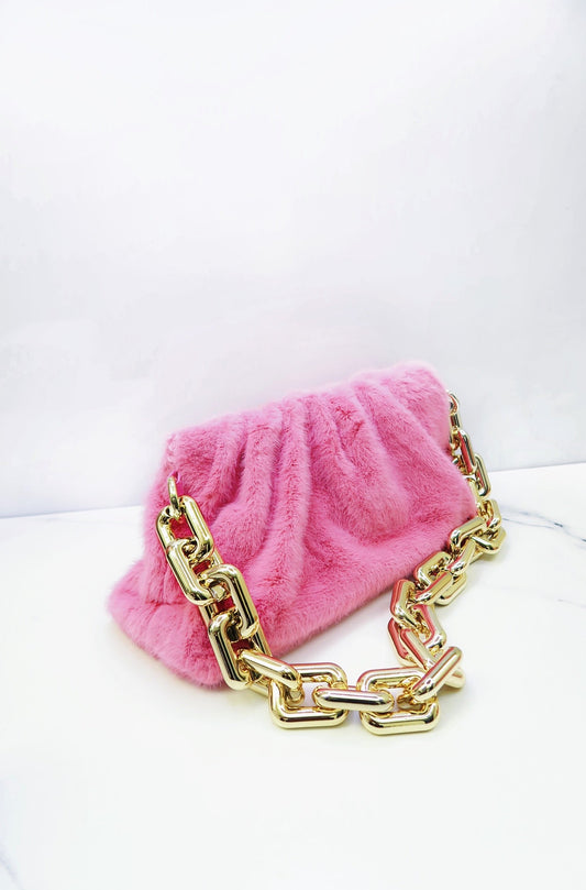 I'm Ready Faux Fur Chained Shoulder Bag | Mimi's Fave