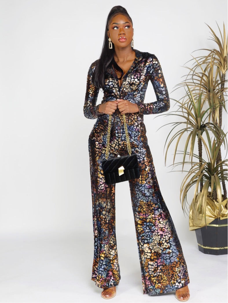 Boss Babe Metallic Matching Pant Set