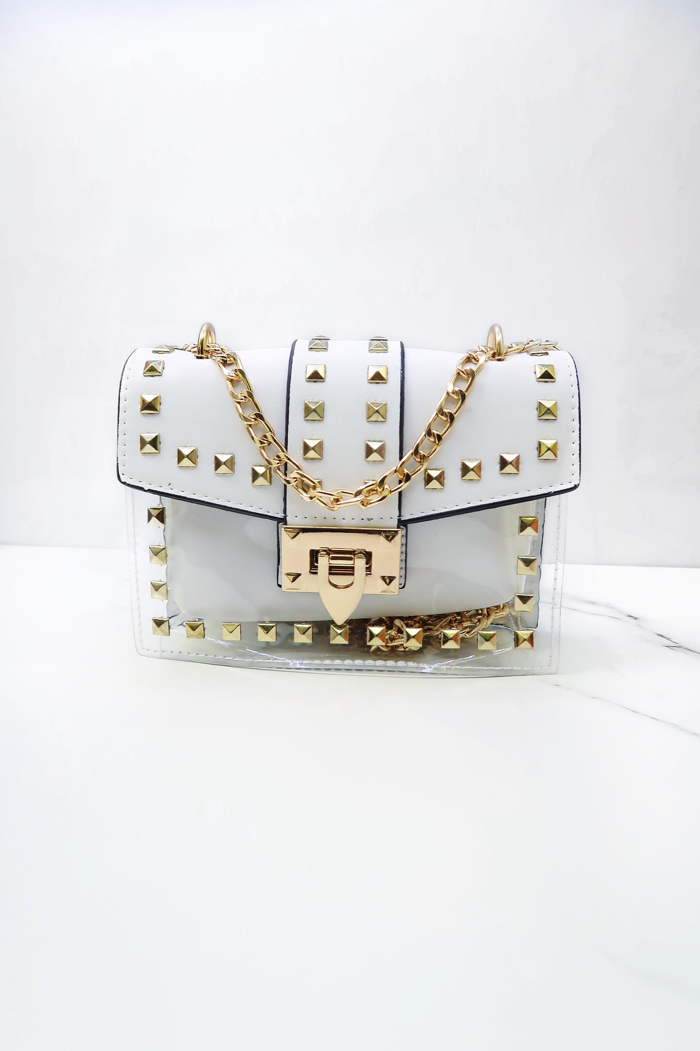 Out All Night White Studded Crossbody Bag