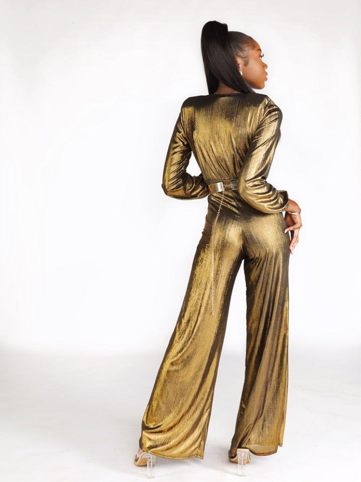 I’m The One Yellow Metallic Jumpsuit