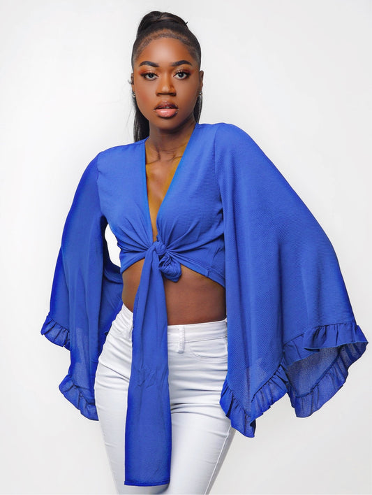 On Chill Royal Blue Ruffled Top