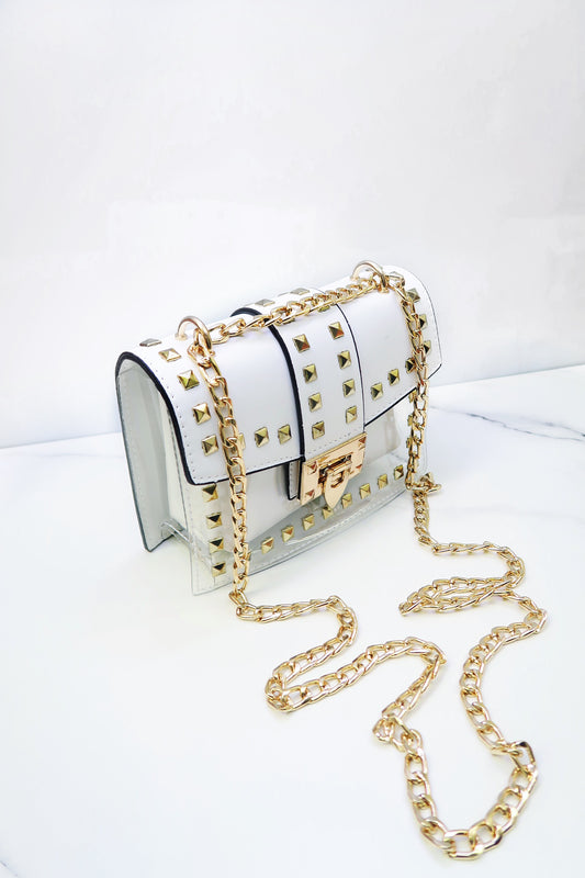 Out All Night White Studded Crossbody Bag