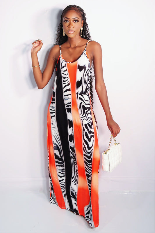 Tropical Heat Orange Maxi Dress