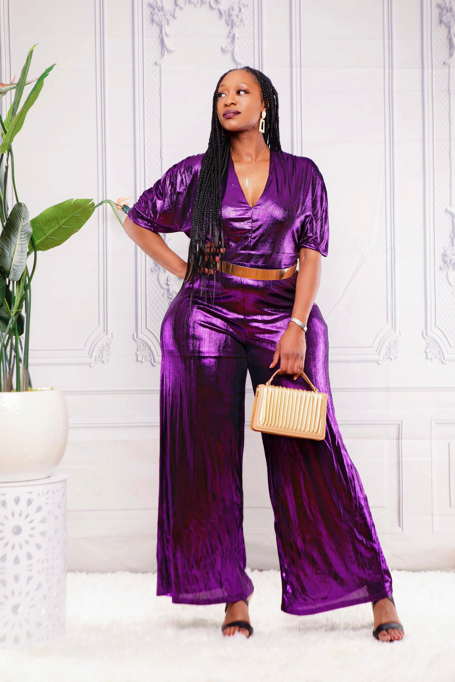 Cute But Casual Purple Metallic Plus Jumpsuit